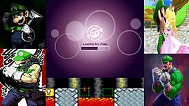 Luigi mistakes amandafox for princess peach, saving her from bowser's castle with huge cock