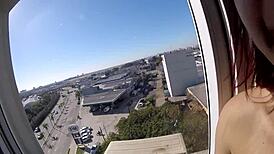 watching her naked body in the hotel window creampie voyeur