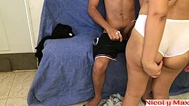 she shows off her big ass in the shorts i gave her when we're alone at home