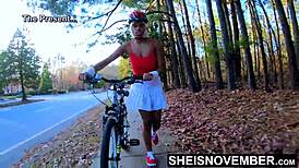 4K Msnovember Pulls Red Thong from Ebony Pussy, Fucked Hardcore After Bike Ride. Face Down, Ass Up Rough BBC on Sheisnovember