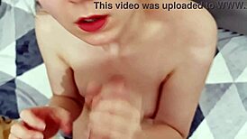 Sensual Handjob And Cumshot On Red Lips POV