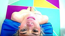 Blonde Amateur Endures Intense Throat Fucking Upside Down in Group Action