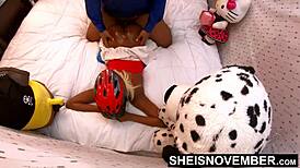 4K Msnovember Pulls Red Thong from Ebony Pussy, Fucked Hardcore After Bike Ride. Face Down, Ass Up Rough BBC on Sheisnovember