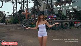 Great Camel Toe and Big Ass Teased in Tight White Suit by Jeny Smith