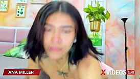 xvideocams ana miller, tanned tattooed chick plays with dildo and fingers for fun