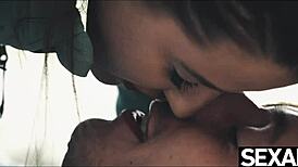 Cute lovers heat things up on a snowy day with intense bedroom action.