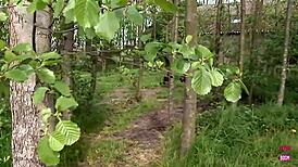 Blonde Babe Blows Threesome Outdoors!