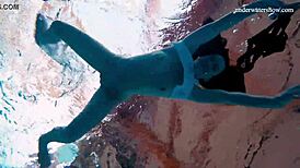 horny teen 18+ strips fast in pool showing tight pussy underwater