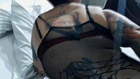 athletic milf with big tits and tattoo rides before rock show orgasm