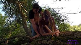 beautiful blonde teen sucks hard cock by lake