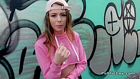 Teen sucks and fucks huge dick in public alley