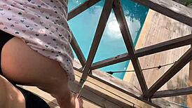 My wife tans by the pool. Meanwhile, sister-in-law bangs me on the balcony!