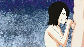 Mikasa giving head in the cave.