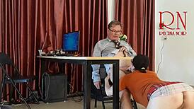 Man, Monday office vibes with employee teasing no panties and sucking dick