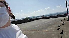 frustrated married woman spreads legs, exposes breasts in outdoor lot... wild! 😳