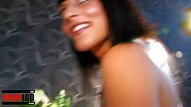 cute petite brunette meets muscled man in intriguing encounter