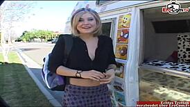 blonde student with tiny tits picked up for a wild car fuck session!