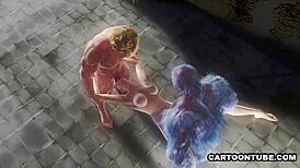 Busty 3D babe faces double team in jail cell.