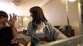 Seductive babe with erotic body tempts expert, showcasing ultimate boobs and plump ass before engaging in sweet lovey-dovey sex