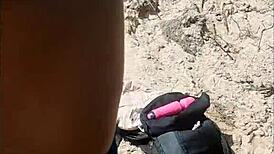 Double penetration in the river with natural tits