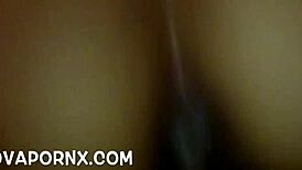 Asian milf sucks boyfriend's cock, gets creampie blowjob, and cumshot while husband films the amateur action.