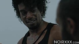 Curly Jordan Jameson admires hunk's strength