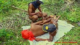 Horny Threesome Features Naughty Latina in Doggy Sex