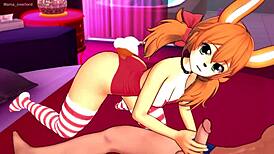 Hot Cartoon Girl in Bikini Costume on Hotel Bed