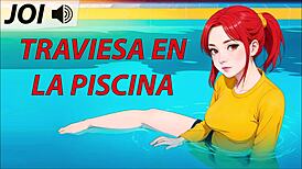 Jerk off to hentai traviesa in pool with spanish voice