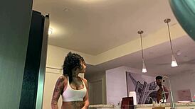 sexy latina says, 'time to put away the groceries and take that big black dick'