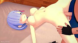 Rem from Re Zero in cute outfit after sport exercise gets wet and fucked in hentai animation