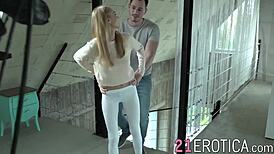 astonishing blonde beauty lures man into sensual riding