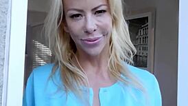 Blonde Stepmom's Huge Tits Bent Over For Blowjob And Toys