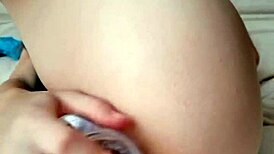 watch this teen masturbate her tight pussy with dildo close-up?