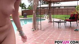 Enjoy some pool time with the help of Teen Cadence Lux and her big dick lover