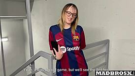 Barcelona fan bent over and drilled by PSG supporters in stadium corridors