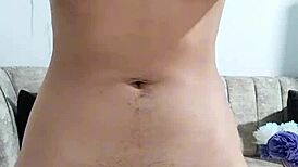 Young submissive girl with fake tits fingers her huge pussy for the first time on camera