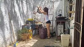 Found my stunning stepdaughter alone cleaning the patio in shorts, couldn’t resist that butt! 😍