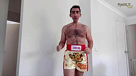 step gay dad kickboxer gets turned on by fat juicy cock