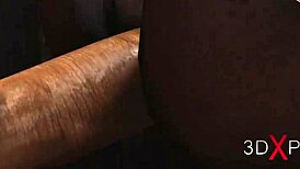 In the glory hole room, a hot ebony girl with pigtails gets fucked in missionary, doggystyle, and more extreme positions