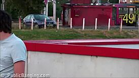 Oh, Watch This Cute Young Girl In A Risky Public Threesome With Two Guys!