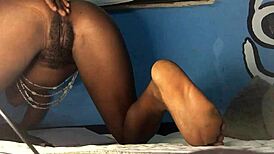 ebony girl fucks asshole with dildo