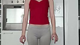 Short Training Routine Focuses On Brunette's Petite Form In Leggings At Gym