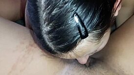 Lesbian tongue makes pussy drip in POV