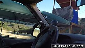 Dominant cop in uniform pulls over brunette driver for inspection