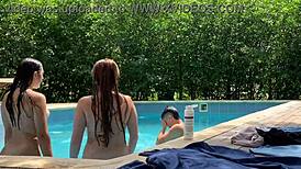 Natasha And Megan Tan Naked With Pool Guy