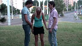 Public street gangbang with big dicks and blonde teen