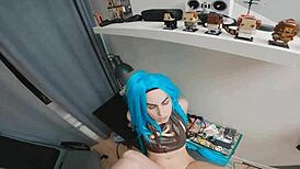 crazy jinx cosplay fucks hard on the desk