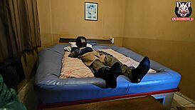 In the trailer, the old married welder receives piss from his black bisexual lover. Then he gets covered in cum.