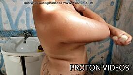 having a casual shower with the hotwife, bent over for some behind-the-scenes fun